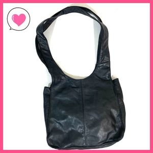 Vintage black genuine leather shoulder purse bag